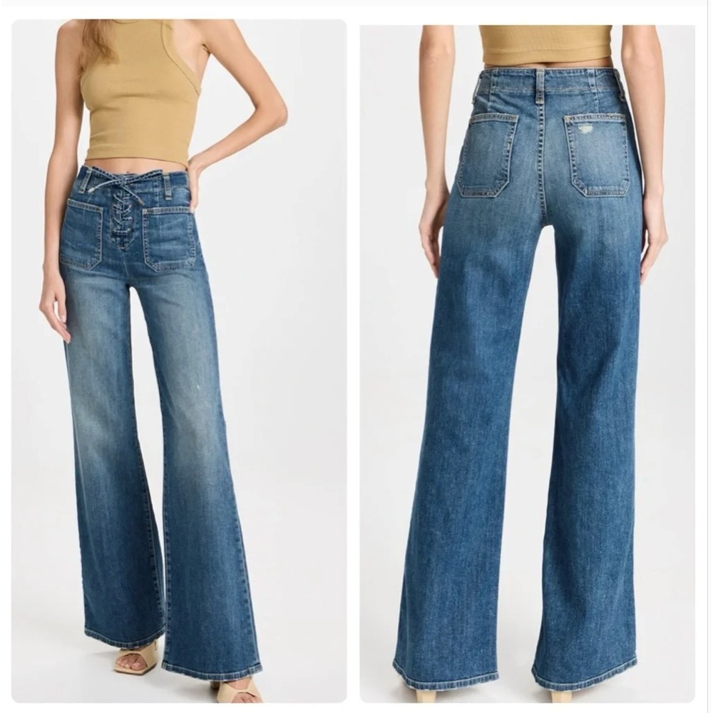 Nili Lotan Noeme Lace-Up Jeans Sz 26 Classic Blue Wash Front Lace Up Closure